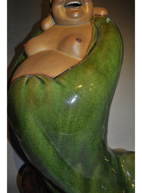 绿袍笑临门弥勒笑佛陶瓷家居酒楼玄关摆件石湾公仔中式手工精品