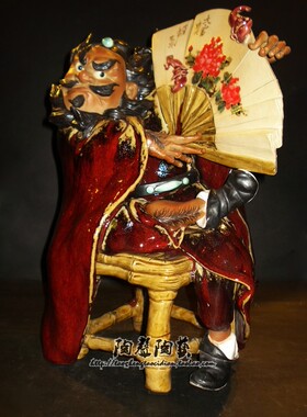 手绘钟馗牡丹佛山石湾公仔工艺品