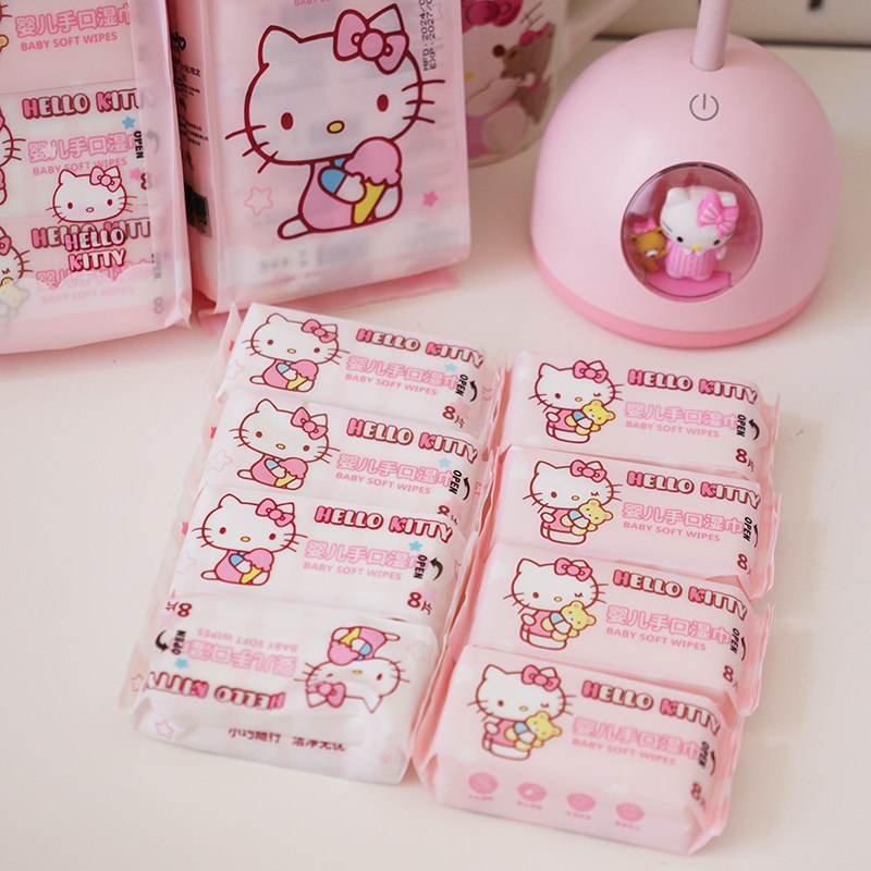 迷你小包装婴童手口湿巾便携三丽鸥帕恰狗可爱Kitty猫旅游清洁纸
