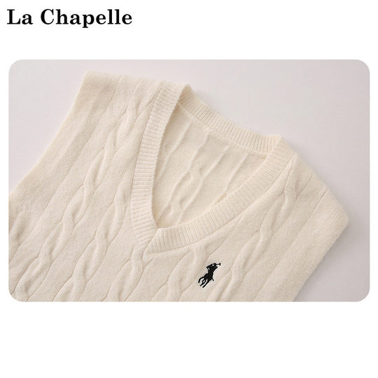 拉夏贝尔   灰色毛衣马甲女针织背心外搭纯色春秋款马夹坎肩