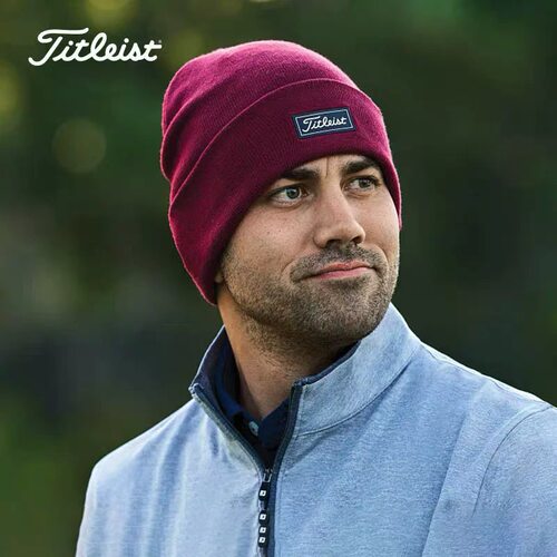 Titleist泰特利斯高尔夫球帽冬季小方标保暖球帽针织毛线帽子 - 图0