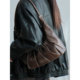 Distressed washed leather shoulder crescent armpit bag