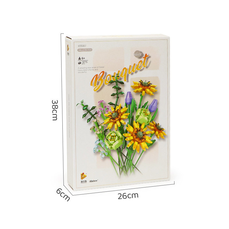 潘洛斯655007-08积木花束系列向日葵郁金香女孩子礼物DIY拼装玩具