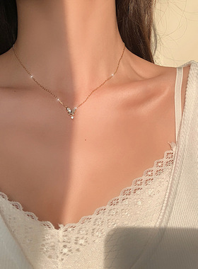 s925纯银白贝母蝴蝶项链贝壳吊坠