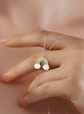 s925纯银彩虹云朵锁骨链女小众