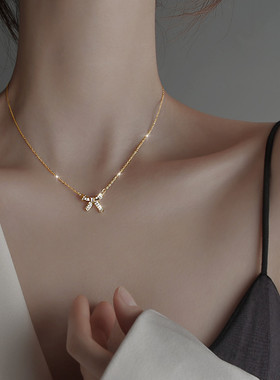 s925纯银蝴蝶结项链锁骨链女高级