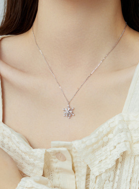 s925纯银旋转雪花锁骨链女小众