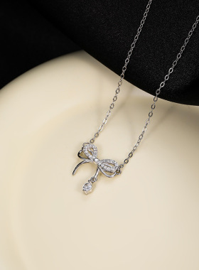 s925纯银蝴蝶结项链锁骨链女精致