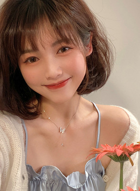 s925纯银蝴蝶珍珠流苏锁骨链小众