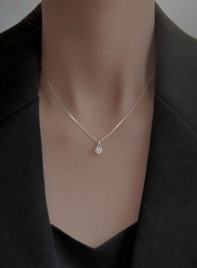 s925纯银锆石水滴锁骨链女高级感