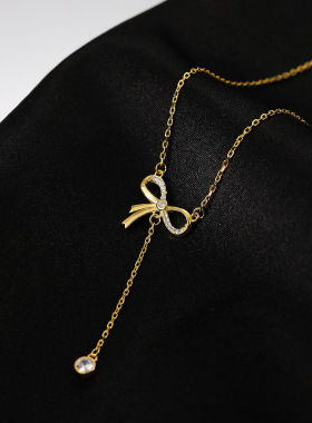 s925纯银蝴蝶结流苏锁骨链女高级