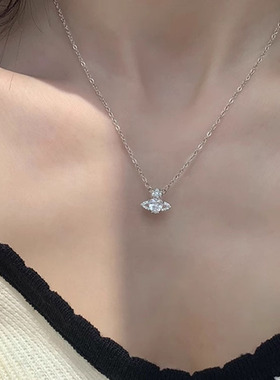 s925纯银爱心星球环绕锁骨链女