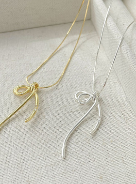 s925纯银蝴蝶结绳结项链女蛇骨链
