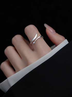 s925纯银天使翅膀戒指女简约小众