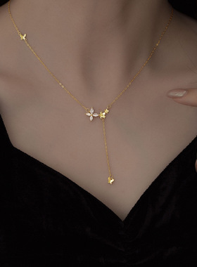 s925纯银花朵吊坠项链女小众设计