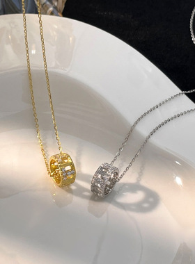 s925纯银镂空圆圈项链锁骨链女