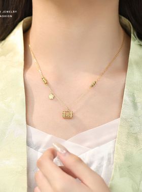 小红书直播同款长命锁项链女金店S925银暴富平安锁新中式如意锁