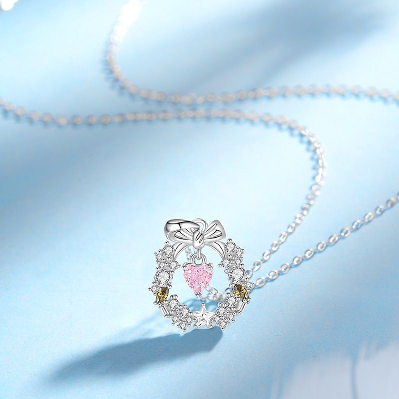 S925纯银爱之花环项链蝴蝶女小红书同款轻奢高级不掉色圣诞节礼物 - 图1