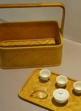吕氏竹匠手工竹编茶具收纳盒复古食盒茶箱糖果盒送餐篮野餐篮