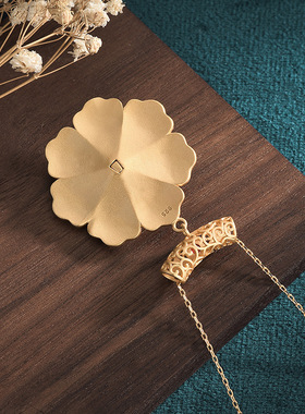 新款国潮古风配饰古法镀金镶嵌天然玉髓复古项链女