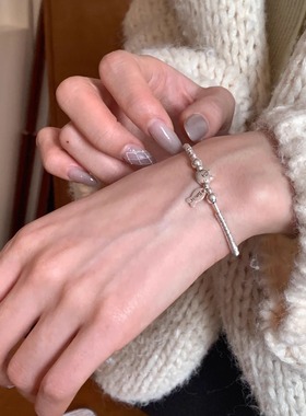 童趣小猫吃鱼碎银子手链女