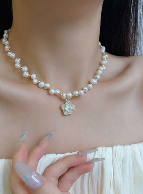 法式山茶花天然淡水珍珠项链