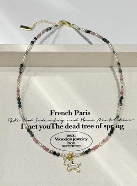 多巴胺彩色串珠独角兽锁骨链