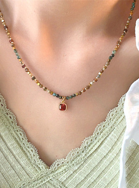 夏季多巴胺串珠方糖锆石吊坠项链