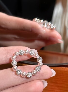 曼塔玫瑰超闪锆石球弹力绳戒指