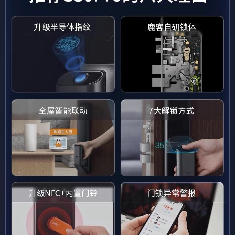鹿客全自动智能门锁S30Pro智能全自动推拉更静音内置Nfc门铃 - 图3