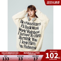 Big Eaters National Tide American Alphabet Printed Sweater Womens Autumn Winter Street Loose Lovers Needle Cardiovert Blouse