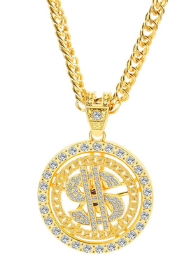 欧美爆款嘻哈个性潮牌项链镶钻美元转动吊坠项饰夜店泡吧配饰