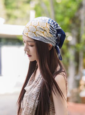 靳梦佳中餐厅同款印花方巾女