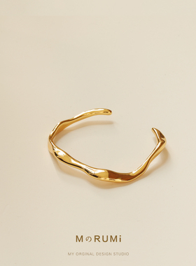 自然鎏金设计 新款流动18K包金手镯轻奢小众原创极简约气质款包邮