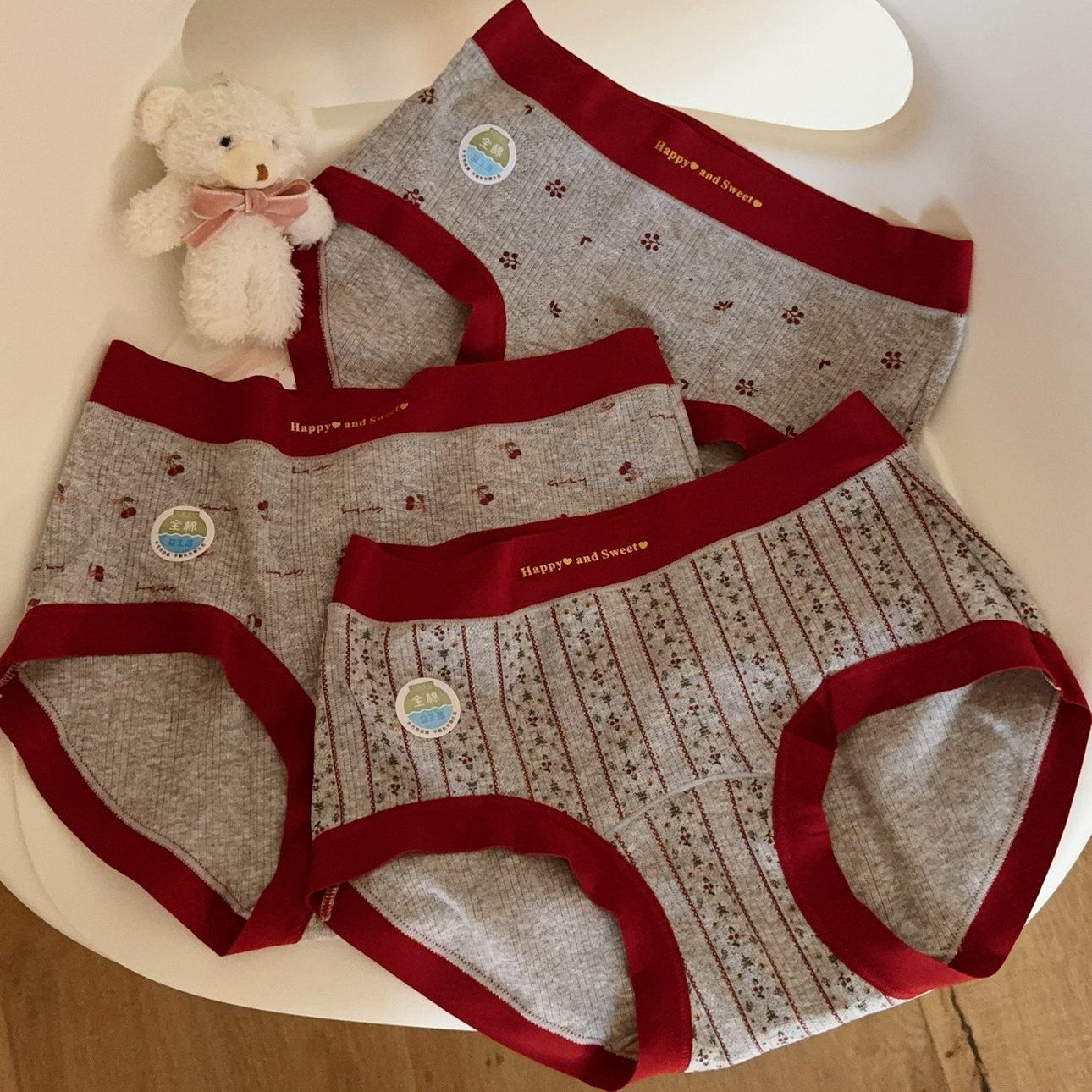 幸运红色系 复古格雷灰内裤女士奶呼呼软糯亲肤A类棉纯棉裆三角裤,淘宝优惠券,粉丝福利购,淘宝优惠卷