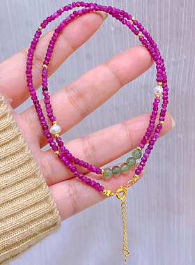 天然水晶绿草莓晶手链项链套装女