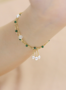 天然珍珠手链18k金水晶小众手串