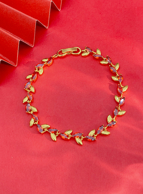 金色古法锆石麦穗手链女久不掉色