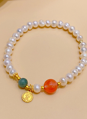 天然淡水珍珠玉石高级感南红手链