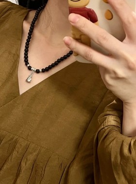 新中式天然黑檀木藏银三圈手链复