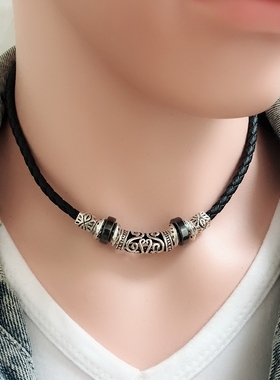 项链男潮 韩版嘻哈男生锁骨链兄弟潮人男款网红颈链黑绳健身挂饰