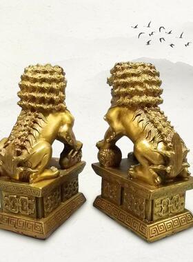 黄铜北京狮一对铜狮子摆件北京宫门狮摆件家居工艺品