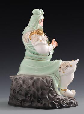 《文关公青瓷金彩》神像供奉家用武财神爷客厅书房陶瓷摆件装饰