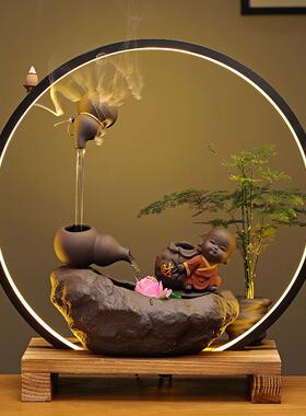 开业送礼倒流香家居客厅水风流水器灯圈加湿中式悬壶开店礼品摆件