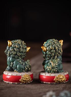 创意青砂石彩金石狮子可养招财摆件醒狮一对精品家居办公桌面装饰