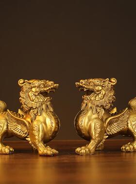 厂家貔貅摆件一对黄铜天禄皮丘客厅办公室铜貔貅大号开业礼品