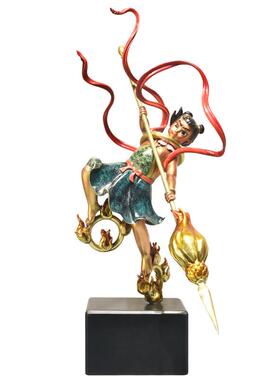全铜哪吒三太子神像摆件创意中式家居客厅装饰品摆设铜雕像工艺品