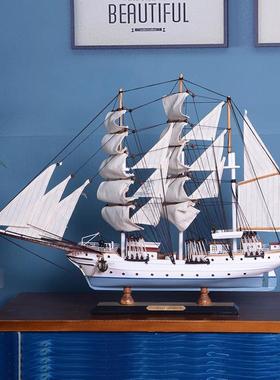 船模型摆件一帆风顺帆船摆件65cm地中海木质帆船模型摆件一帆风顺