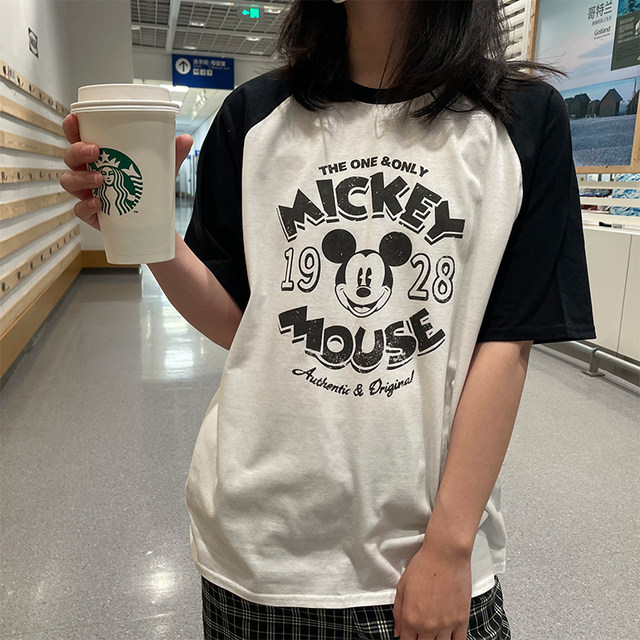 ເສື້ອຍືດແຂນສັ້ນແບບ Mickey summer ພິມຝ້າຍບໍລິສຸດ trendy ສໍາລັບຜູ້ຊາຍແລະແມ່ຍິງ