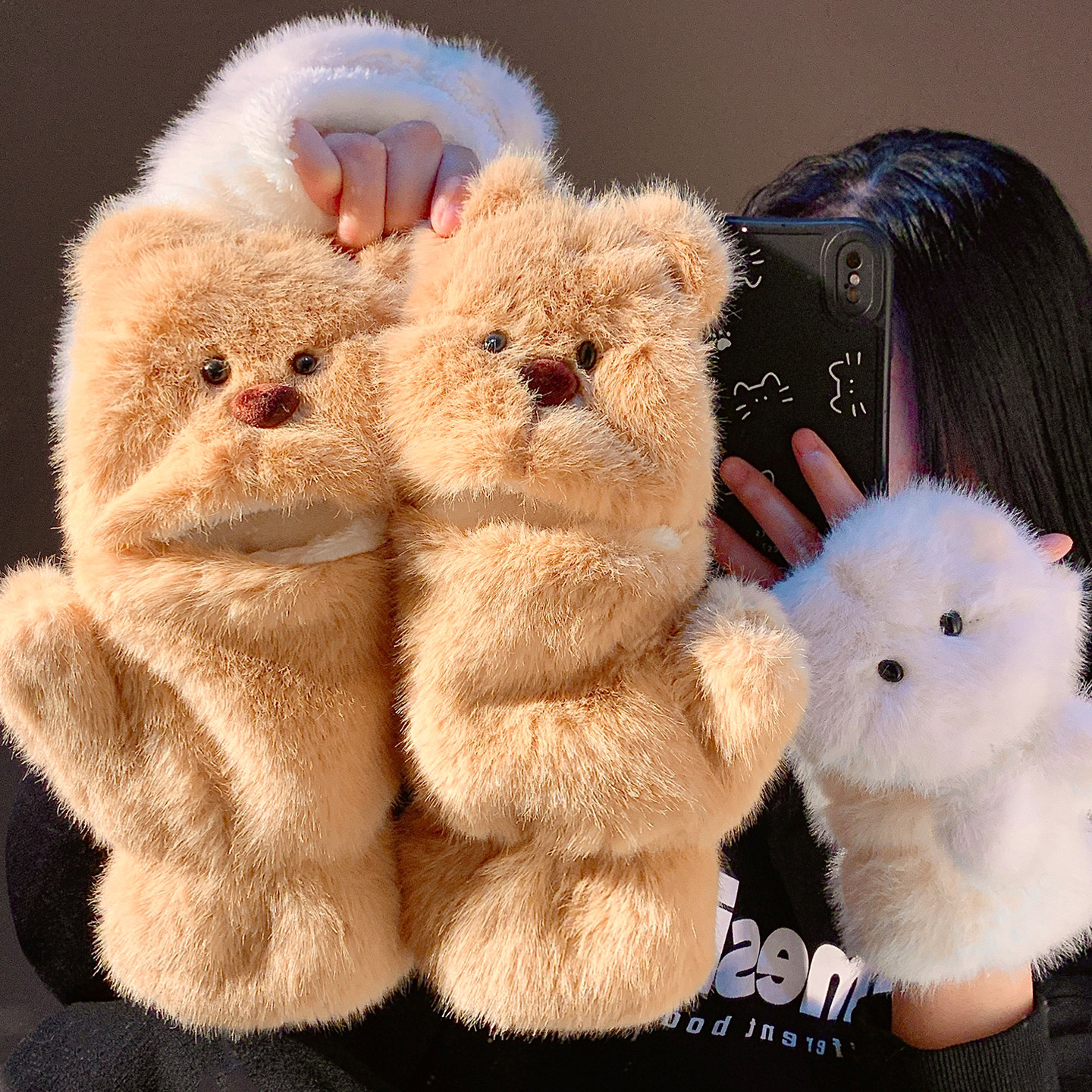 可爱兔子毛绒翻盖半指手套女冬季保暖加绒加厚学生写字防寒风防冻,淘宝优惠券,粉丝福利购,淘宝优惠卷